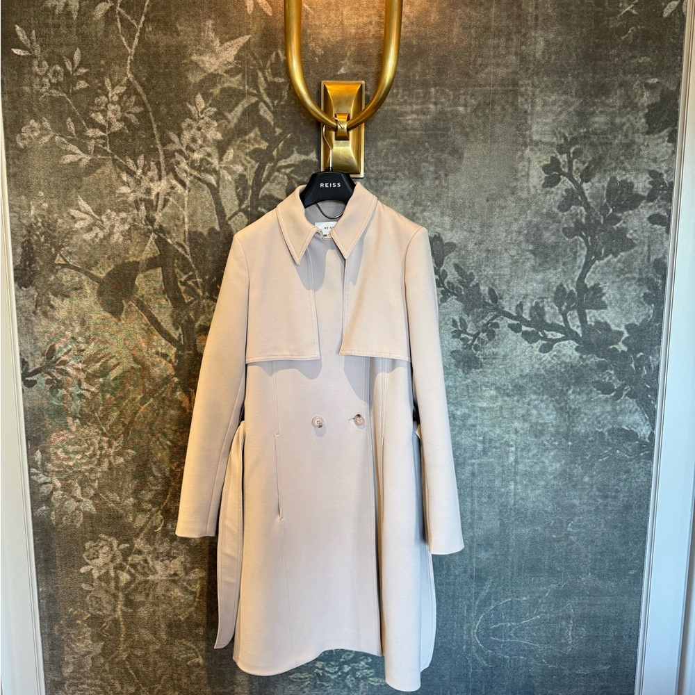 Reiss Pale Beige Double-Breasted Trench Coat with Belt - Picture 4 of 7